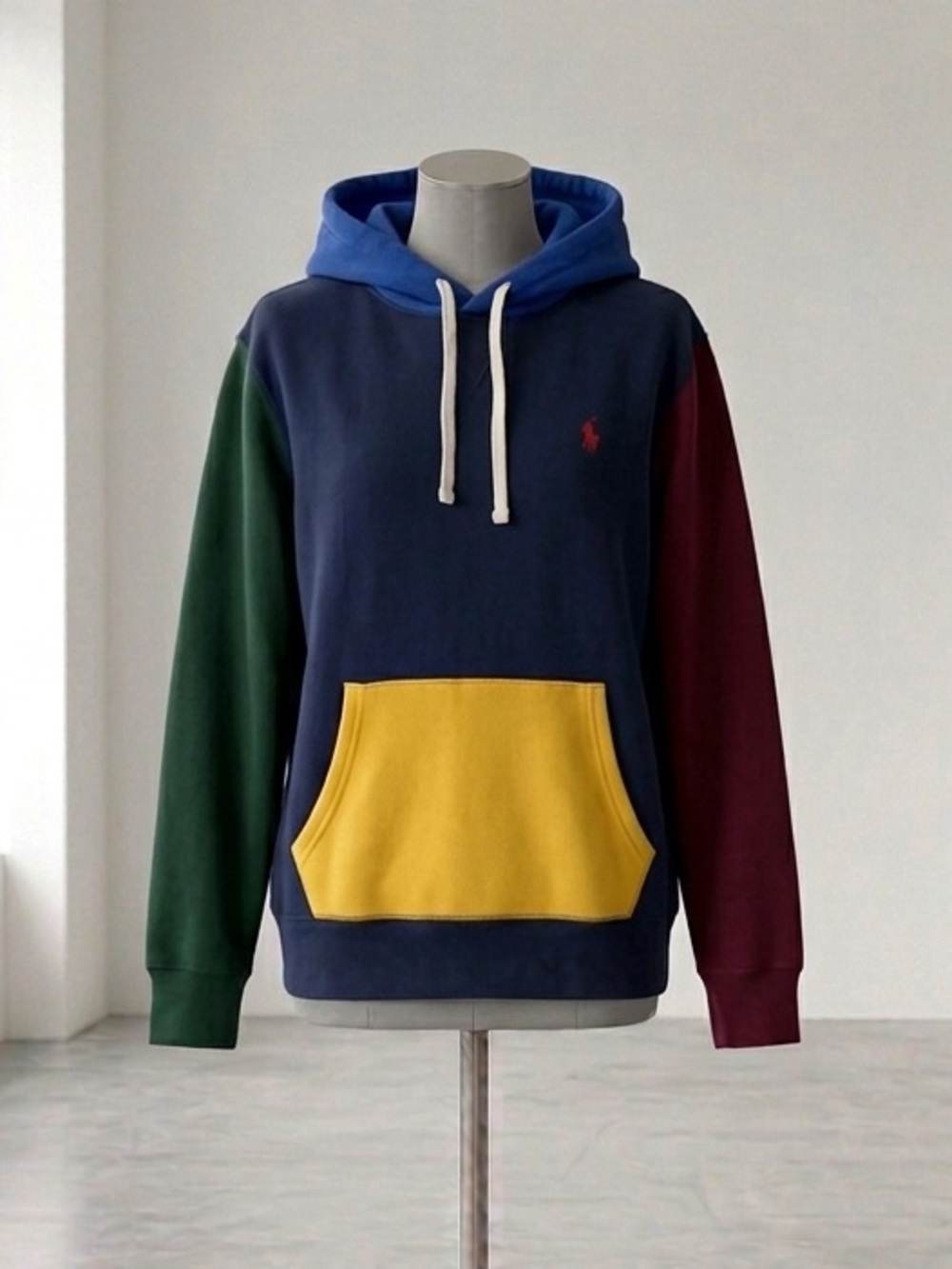 Polo by Ralph Lauren Navy Colorblock Hoodie with Yellow Pocket